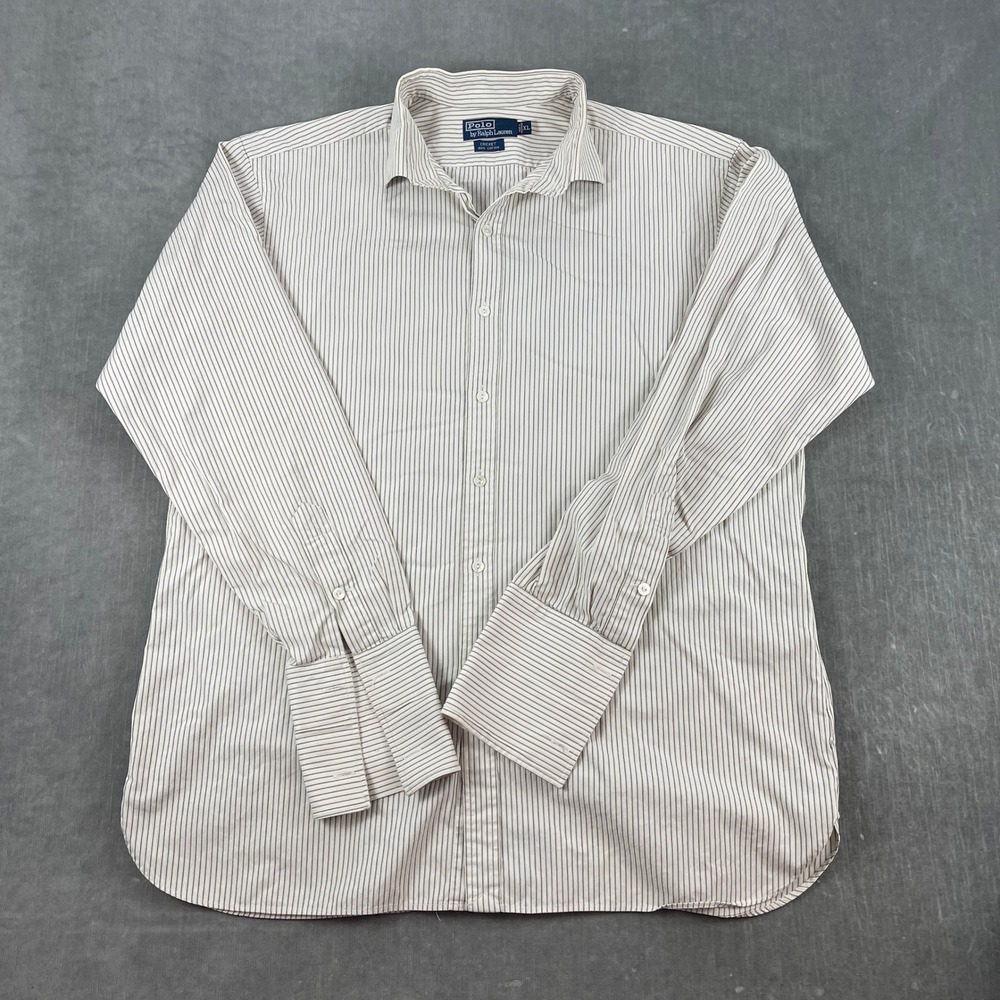 Polo Ralph Lauren Mens XL White Striped Button Down Cricket Shirt French Cuffs